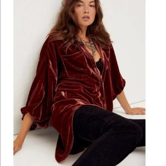 Free People Dresses & Skirts - Free People Lux Velvet Shirt Dress Tunic XL NEW
